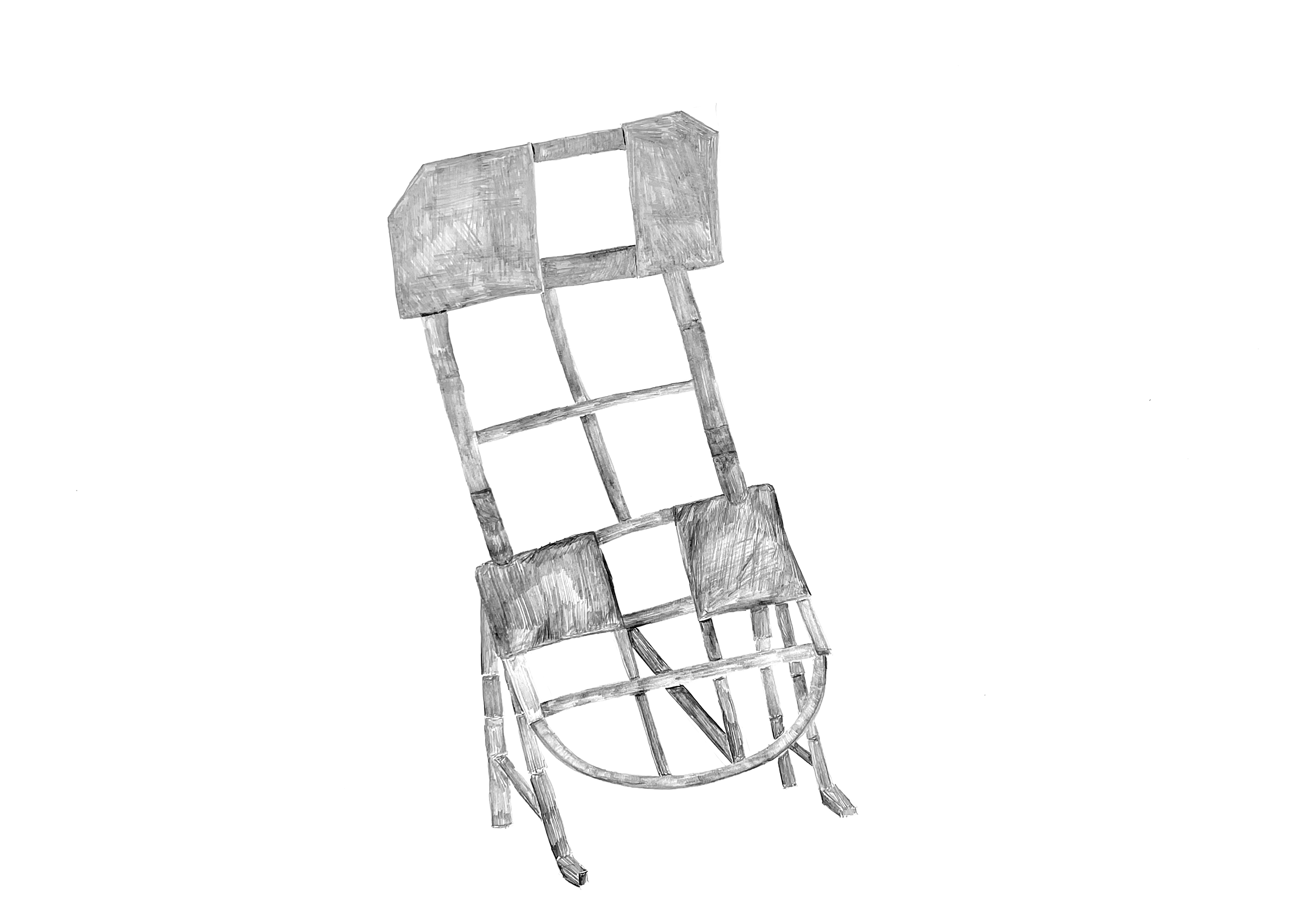 pencil drawing of a chair with many holes in it