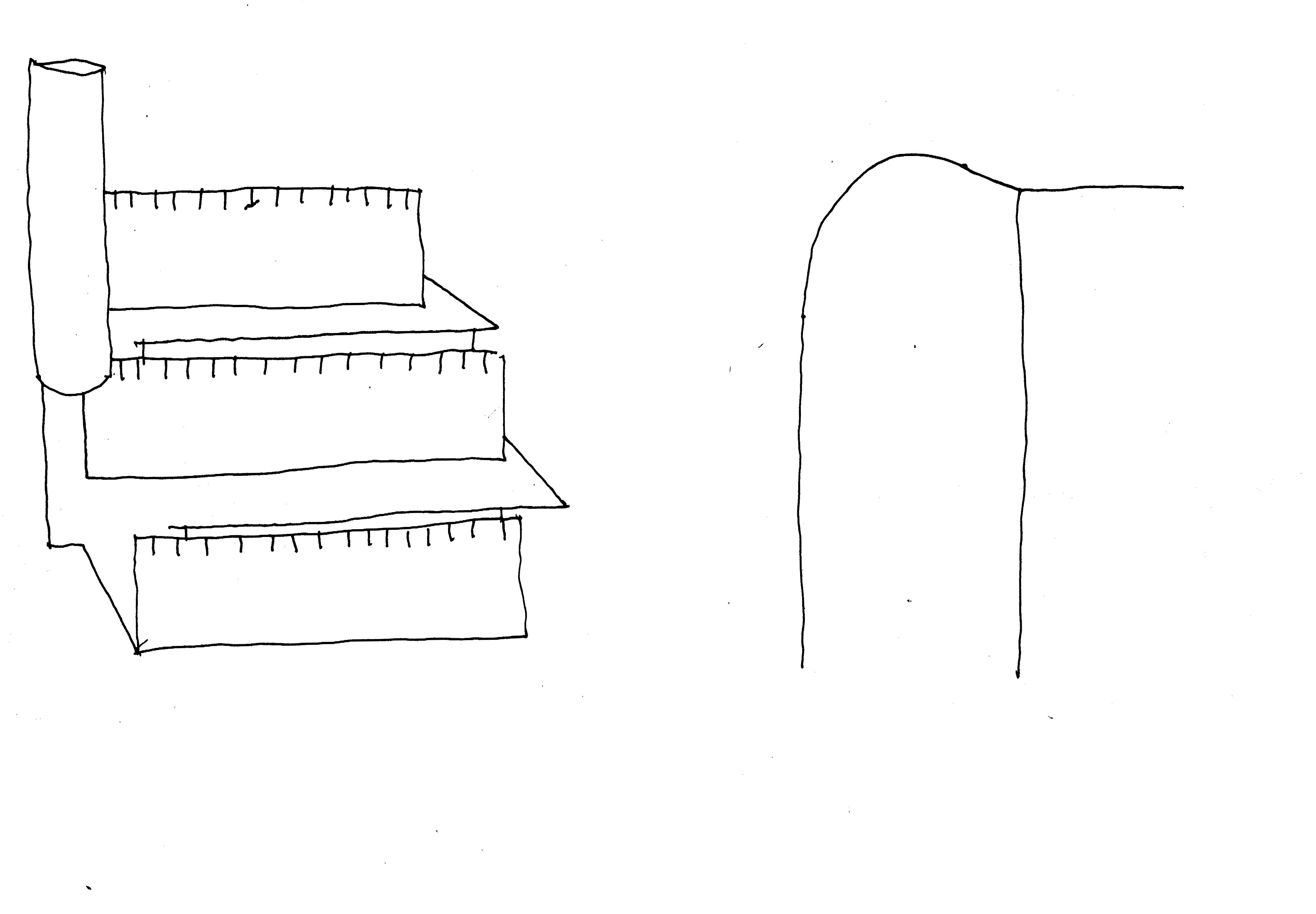 pen drawing of a terraced-building and a curved profile 