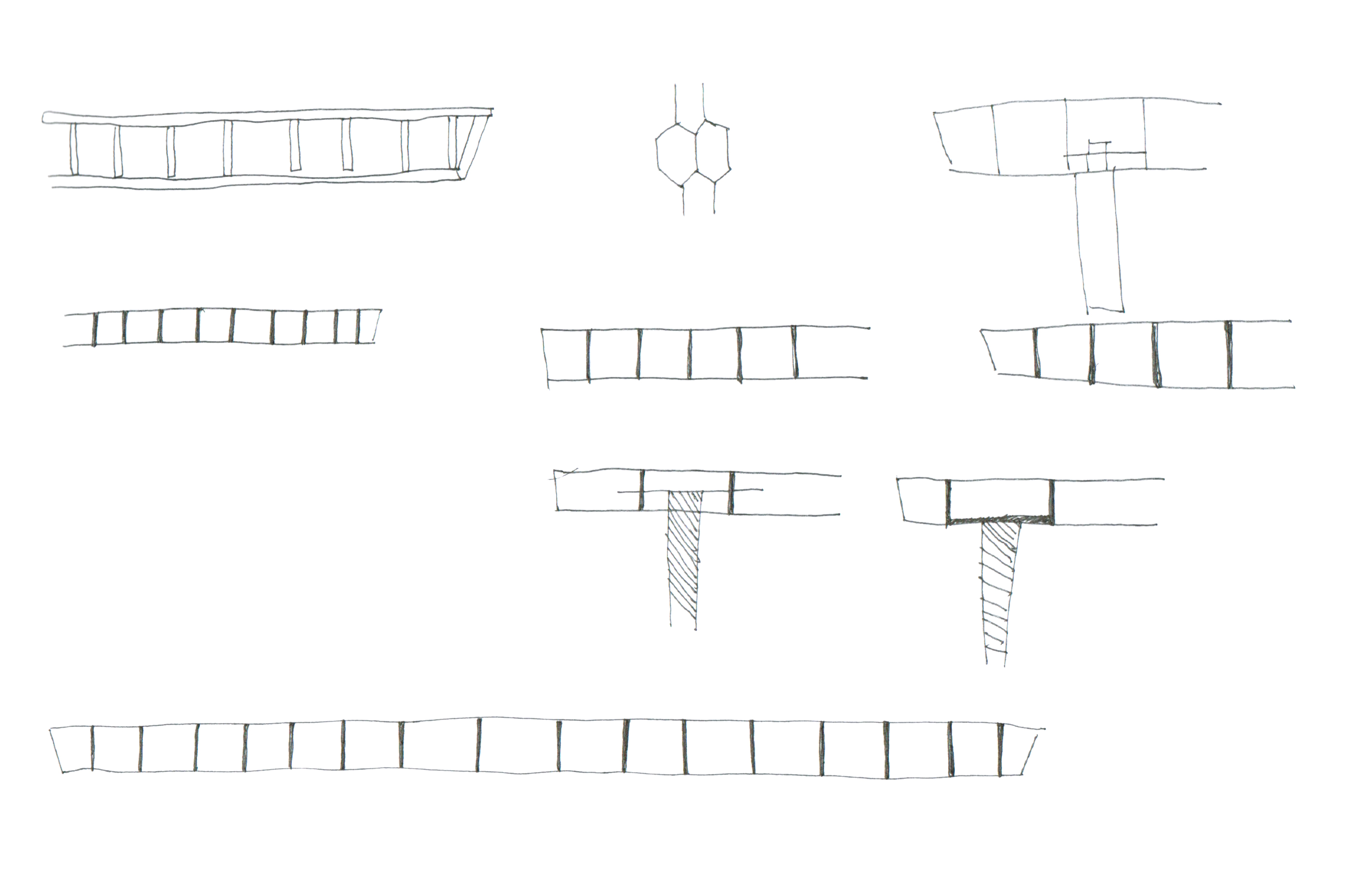 various sketches of cross-sections of tables with hollow cores