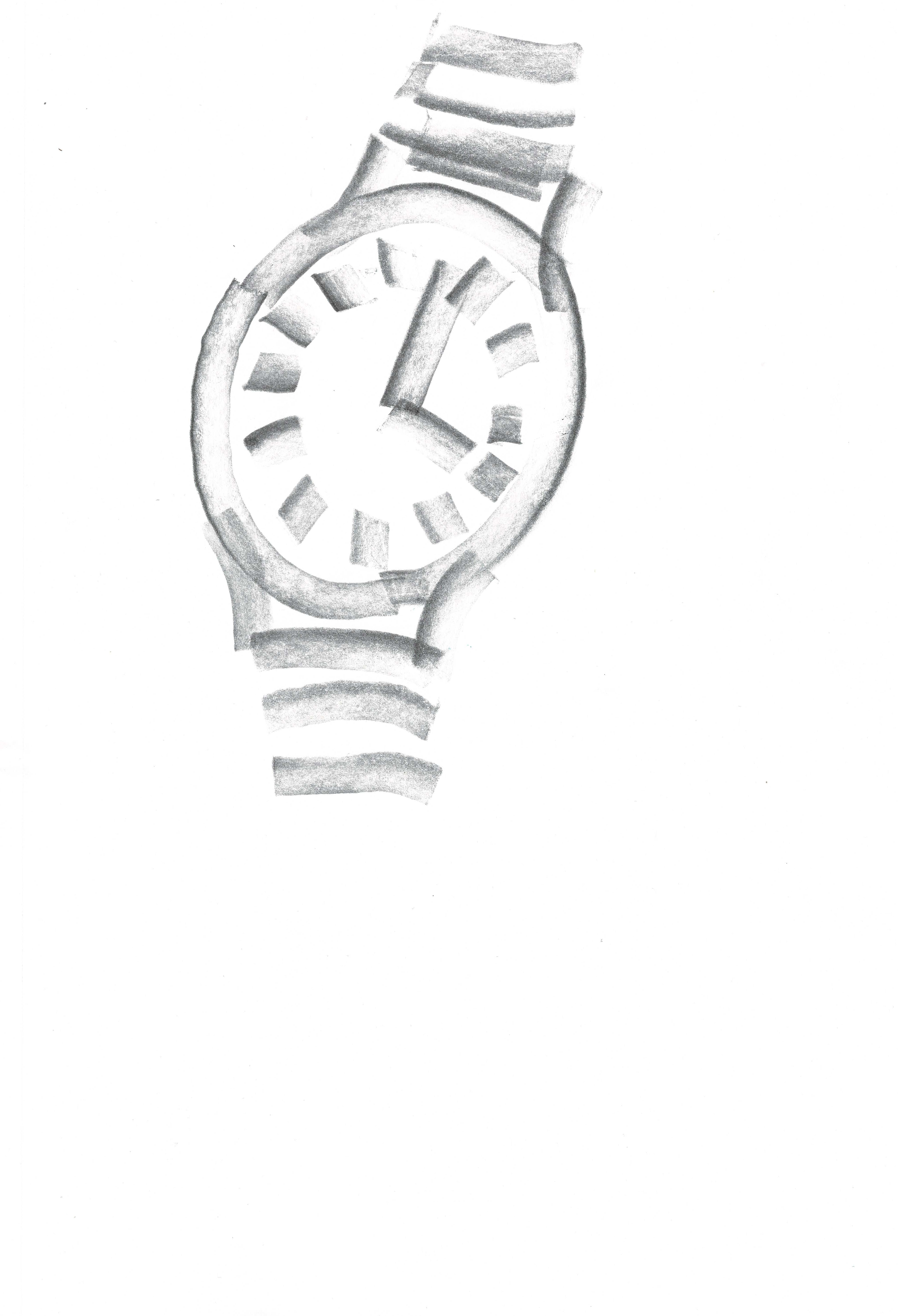 pencil drawing of a watch with thick pencil strokes